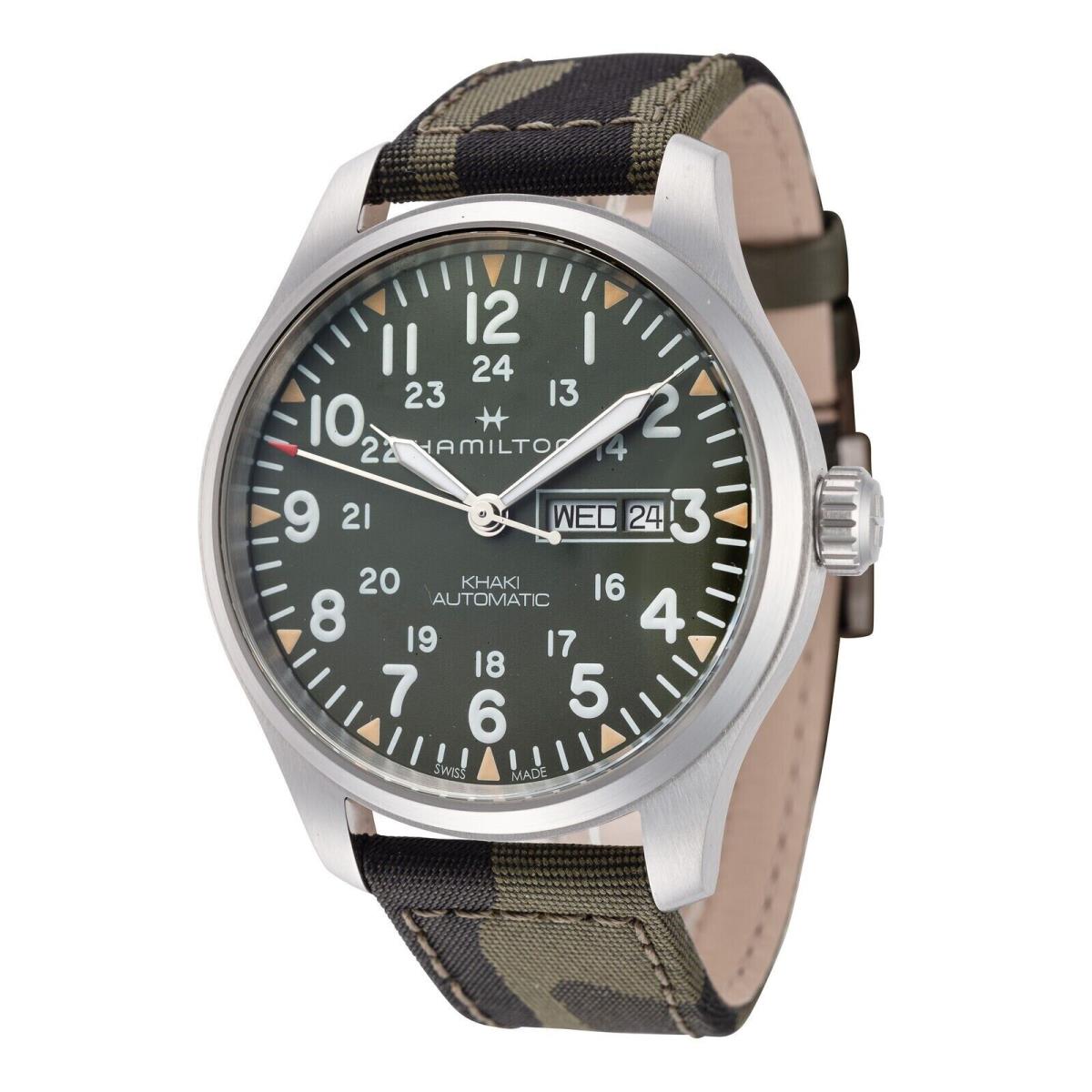 Hamilton Men`s H70535061 Khaki Field 42mm Automatic Watch - Dial: Green, Band: Green, Other Dial: Green