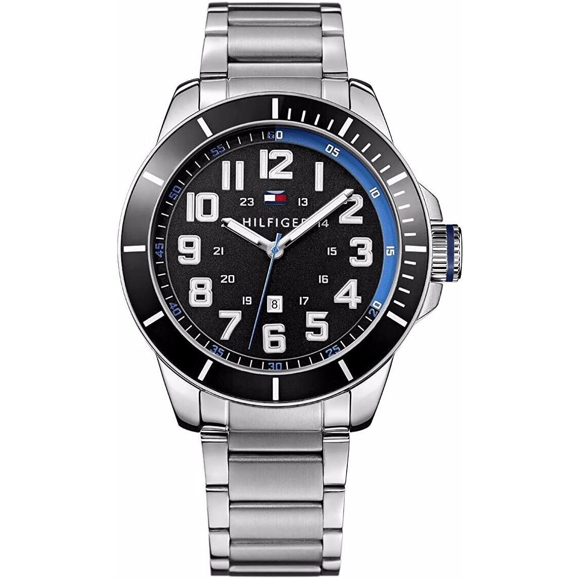 Tommy Hilfiger Mens Watch with 46mm Black Face Silver Breclet