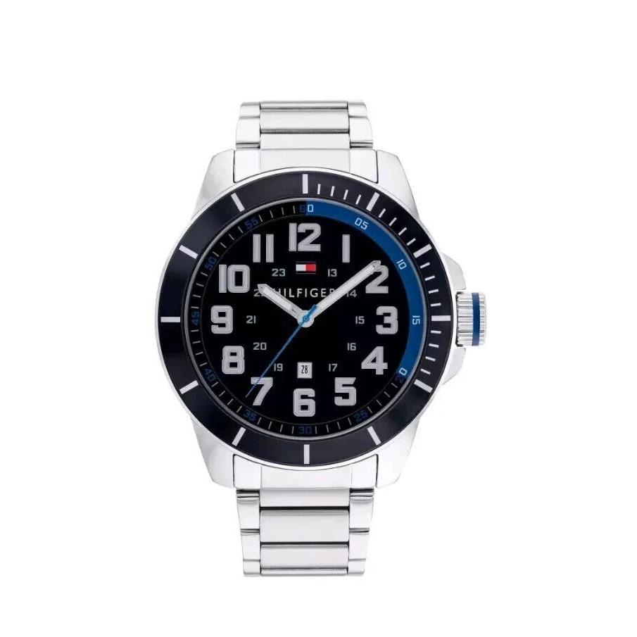 Tommy Hilfiger Three Hand Stainless Steel Black Dial 46mm Watch 1791074