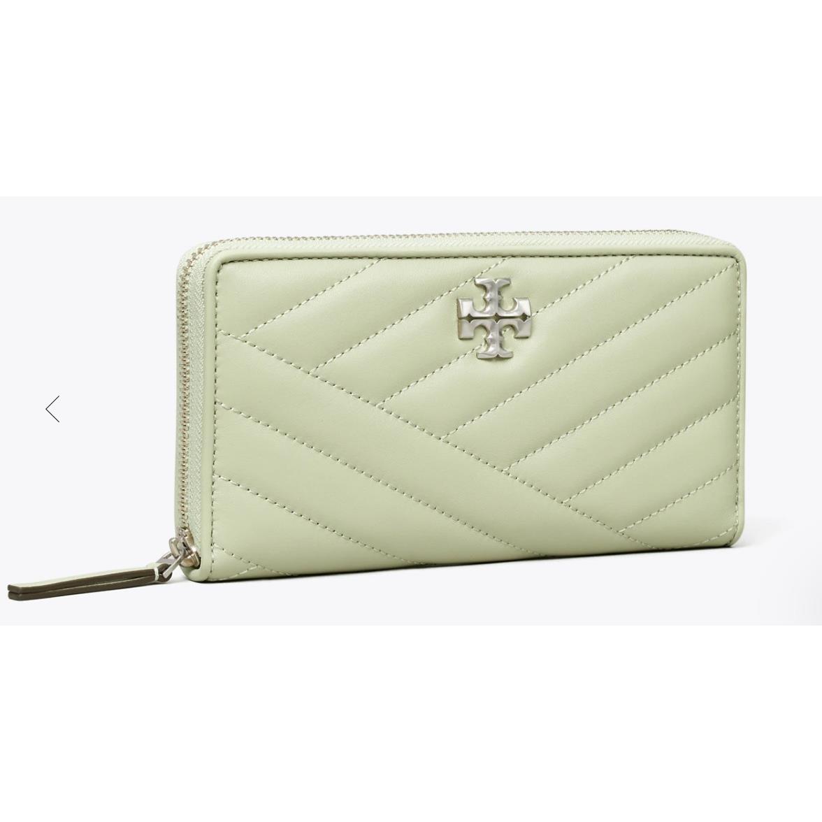 Tory Burch Kira Chevron Zip Continental Wallet Pine Frost Quilted Leather Gold