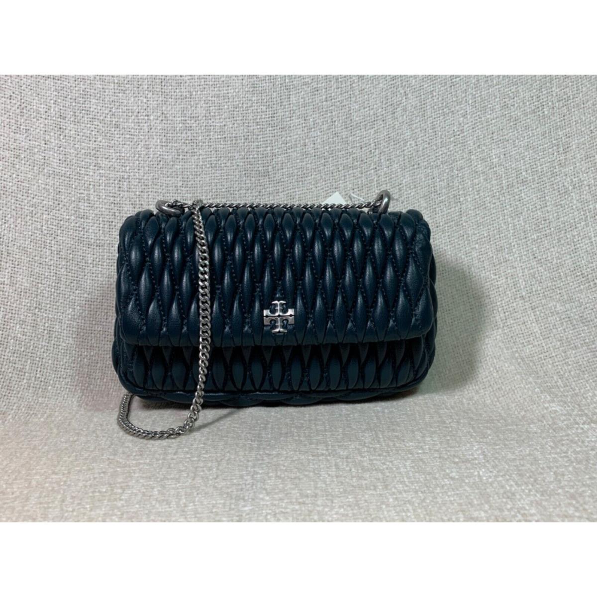 Tory Burch Mini Kira Ruched Teal Night Flap Shoulder Bag