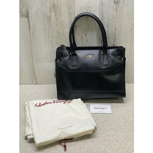 Salvatore Ferragamo Briana Satchel Tote Black Pebbled Calf Leather 250