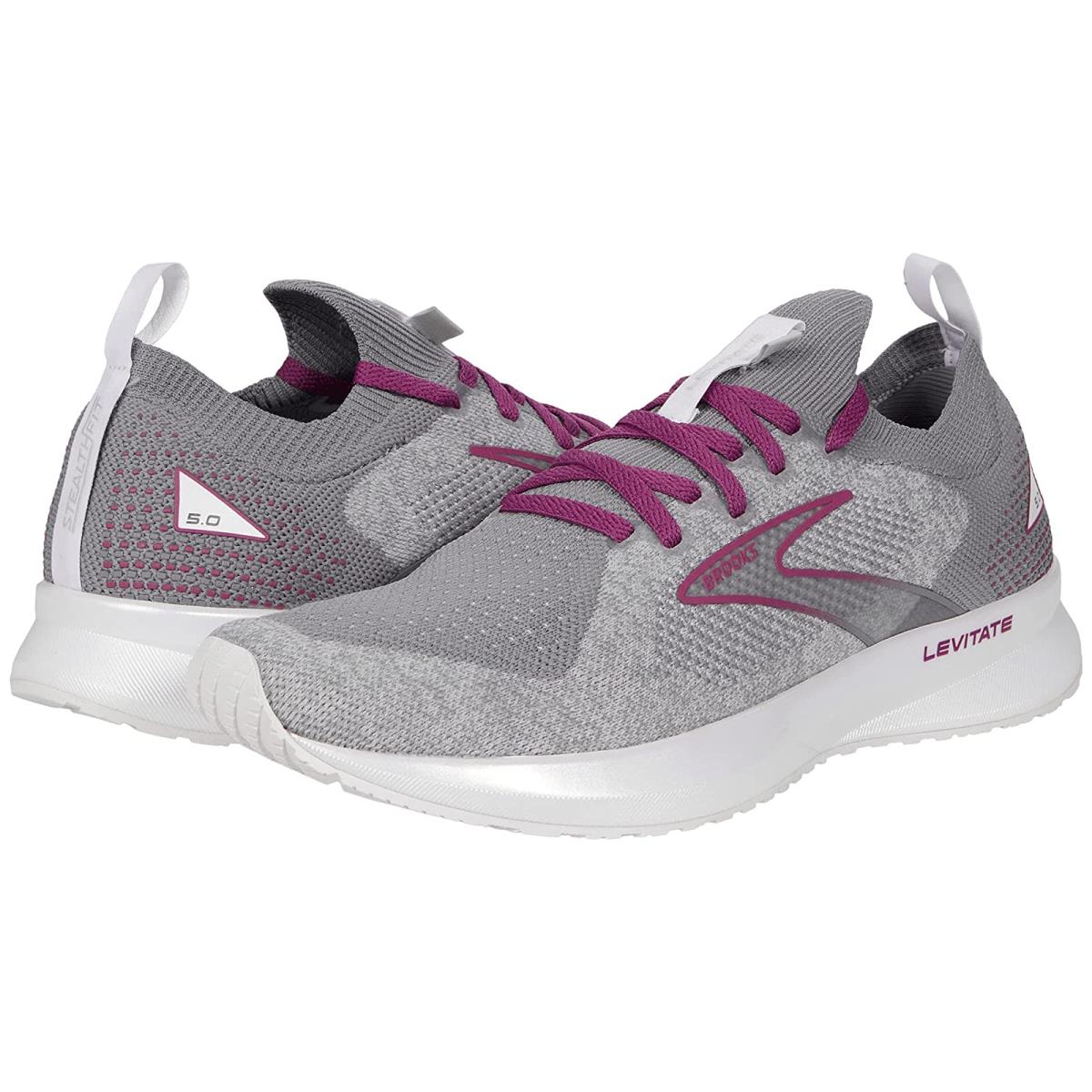 Woman`s Sneakers Athletic Shoes Brooks Levitate Stealthfit 5 White/Grey/Baton Rouge