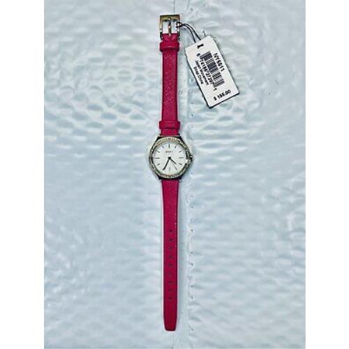 Womens Dkny Parsons Stainless Steel Quartz Pink Leather Dress Watch NY6611