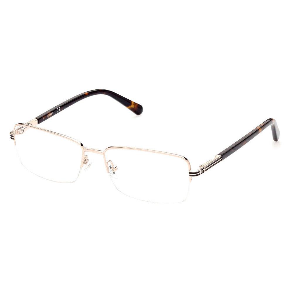 Guess GU50044 Eyeglasses Men Pale Gold Rectangle 57mm