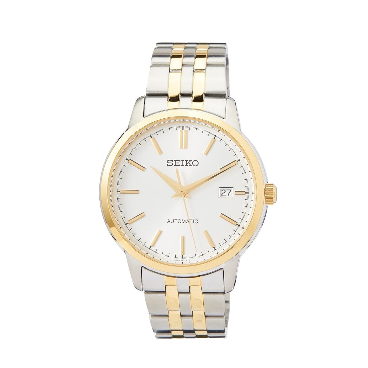 Seiko Men`s Analog Automatic Watch with Stainless Steel Strap SRPH92K1 Silver - Dial: Silver, Band: Silver, Gold, Bezel: Gold