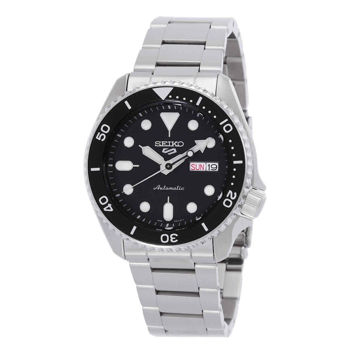 Seiko 5 Sports Automatic Black Dial Men`s Watch SRPD55K1 - Dial: Black, Band: Silver, Bezel: Black