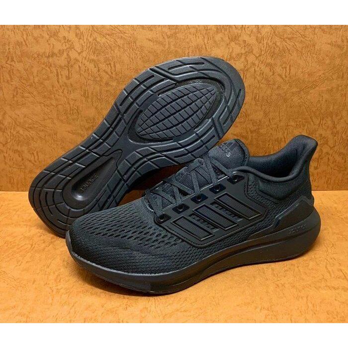 Adidas EQ21 Run Men`s Triple Black Athletic Casual Running Sneaker Shoes H00521