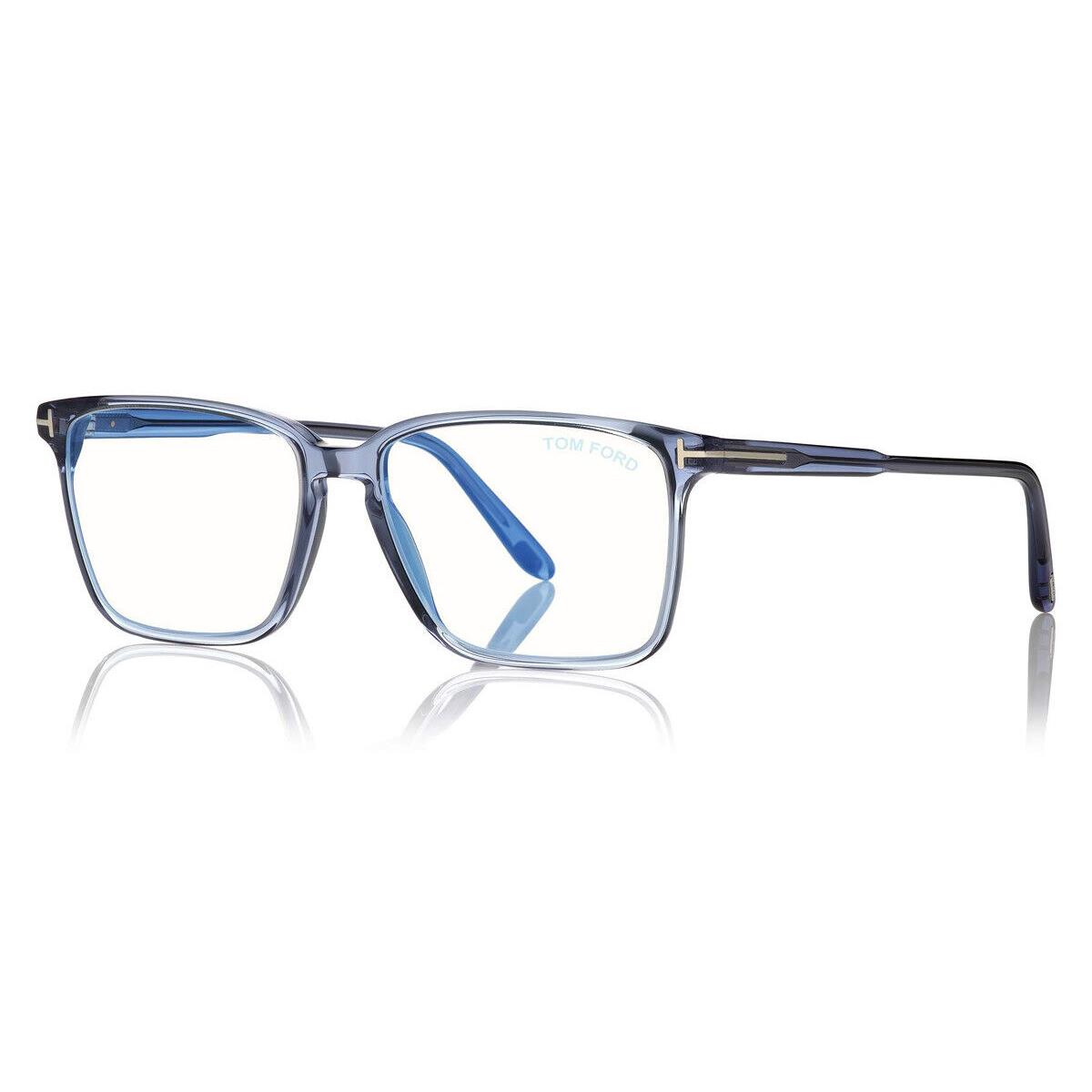 Tom Ford FT5696-B Eyeglasses Shiny Transparent Blue 56mm