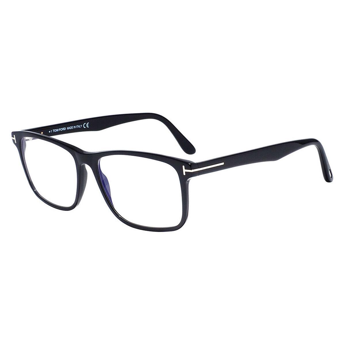 Tom Ford FT5752-B Eyeglasses Shiny Black/t Logo/blue Block 55