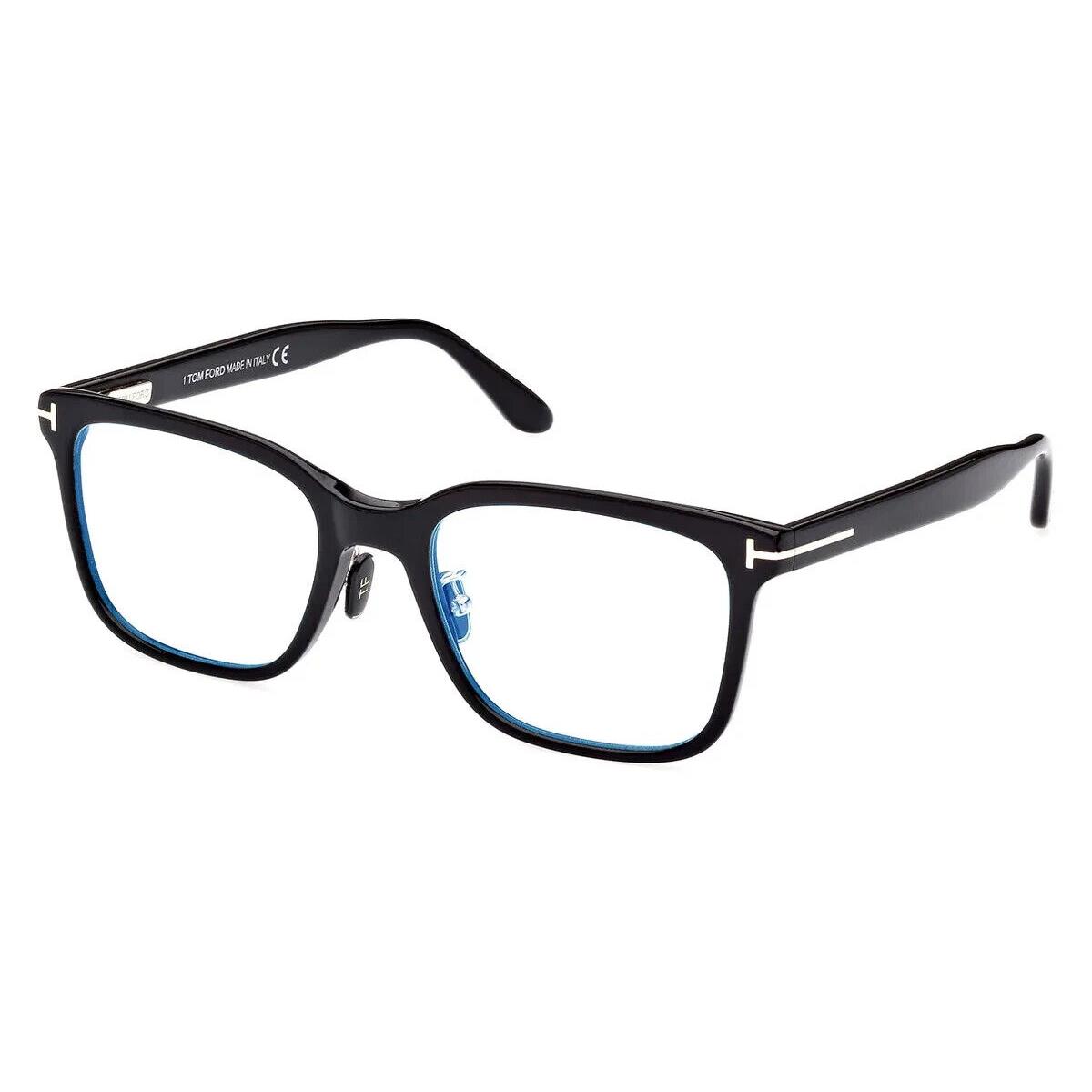 Tom Ford FT5853-D-B Eyeglasses Shiny Black/t Logo Blue Block 55mm