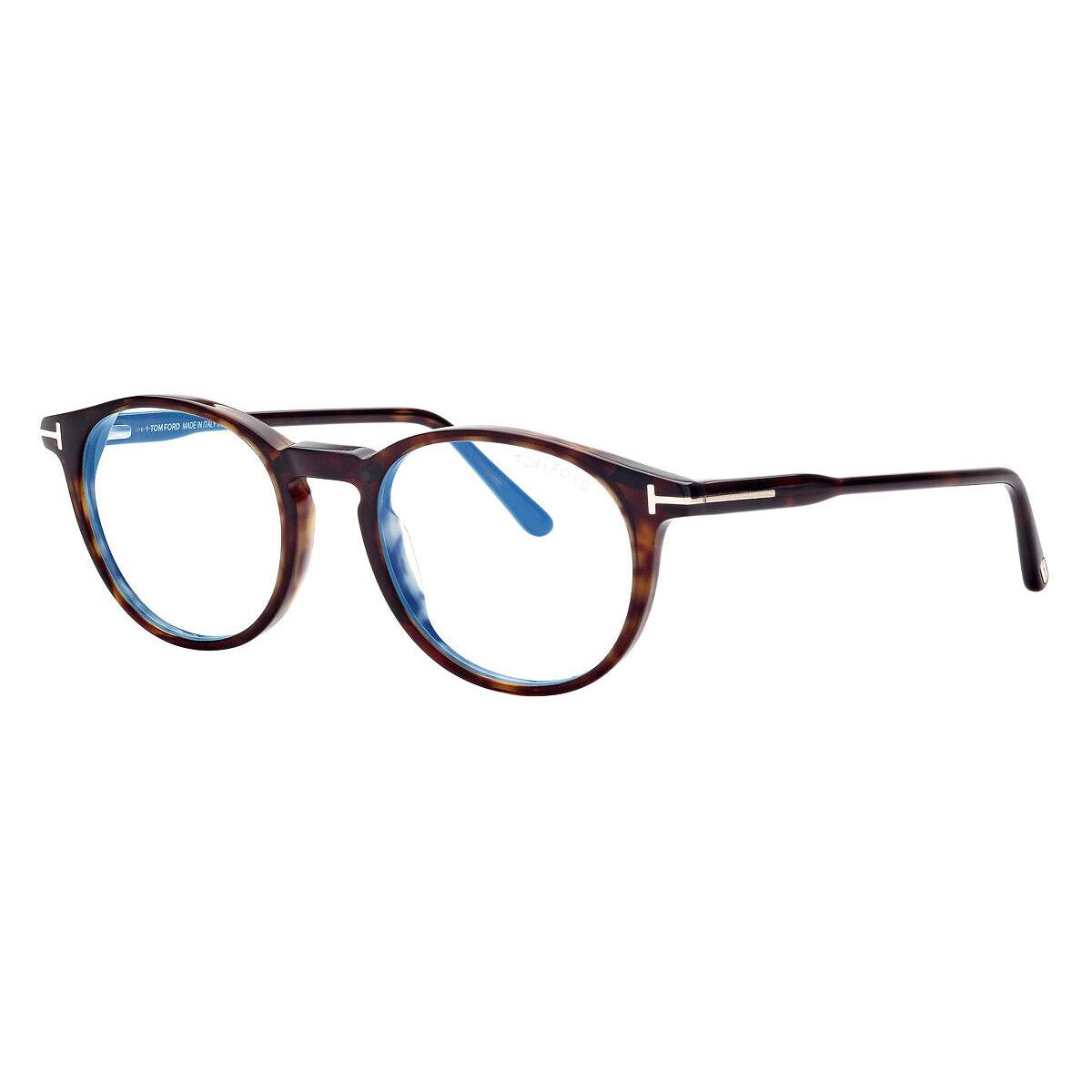 Tom Ford FT5823-H-B Eyeglasses Men Shiny Dark Havana Round 50