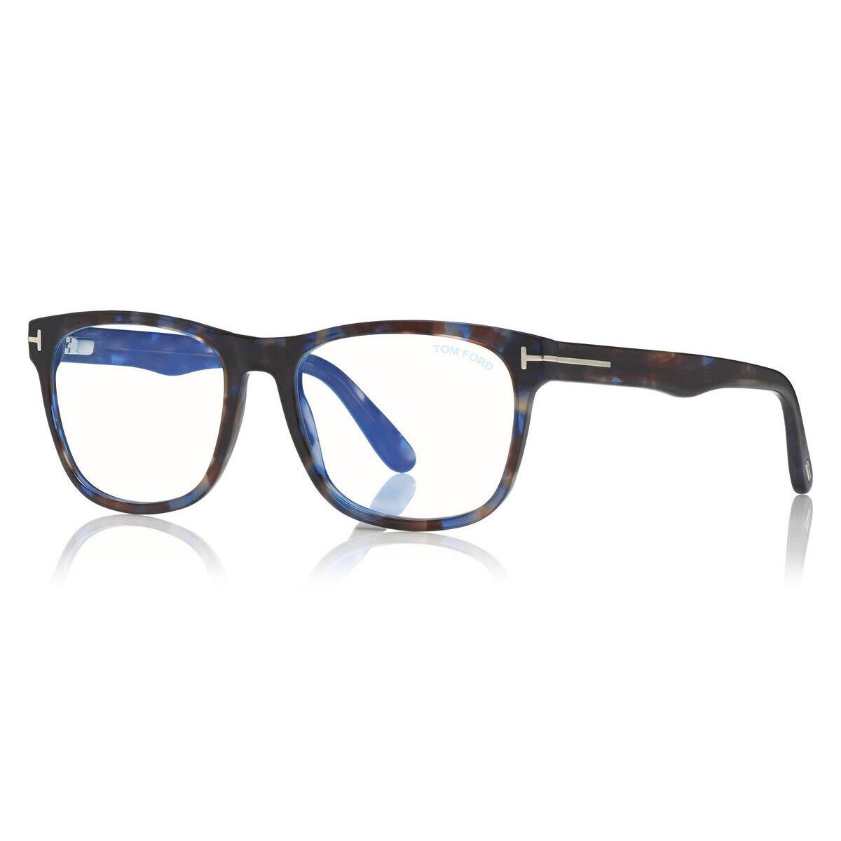 Tom Ford FT5662-B Eyeglasses Shiny Blue Havana Blue 56mm