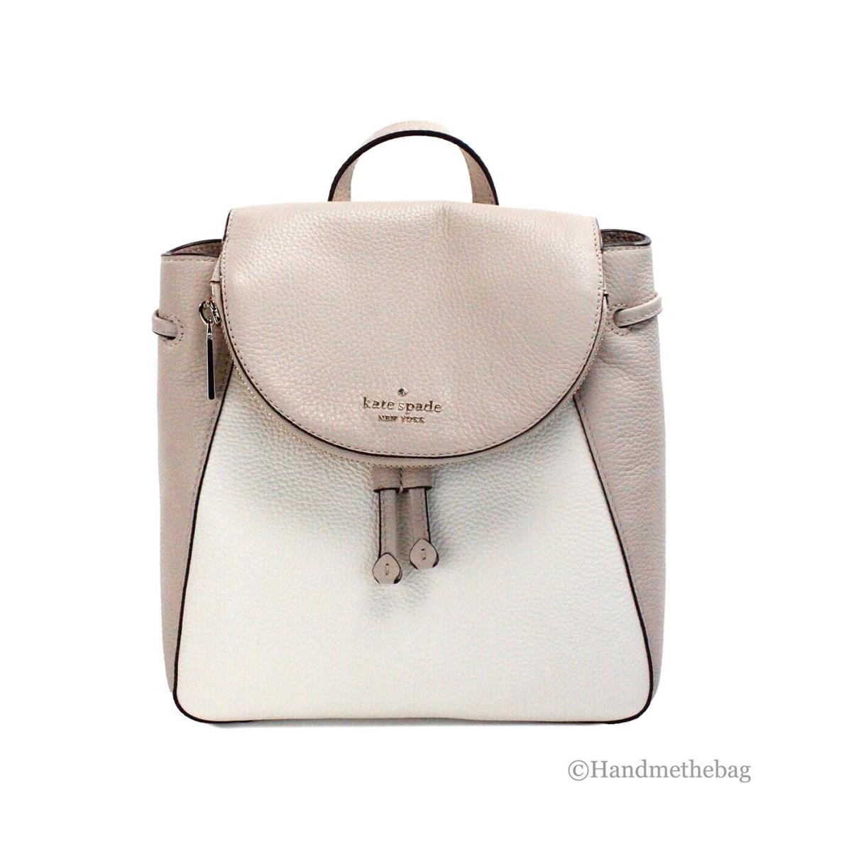 Kate Spade Leila Colorblock Warm Beige Leather Medium Flap Shoulder Backpack Bag