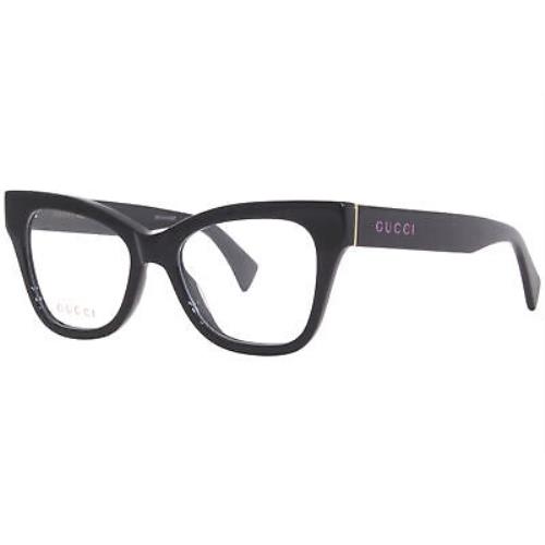 Gucci GG133O 003 Eyeglasses Frame Women`s Black/pink-logo Full Rim Cat Eye 52-mm