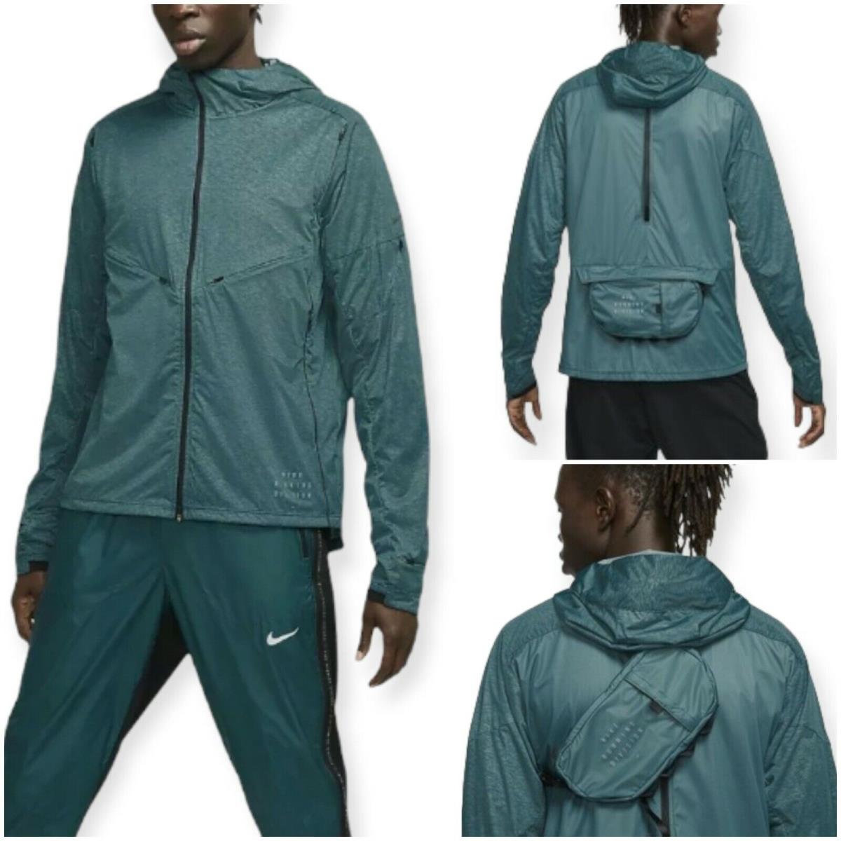 Nike Pinnacle Run Division Men`s Hooded Running Jacket Teal Size M