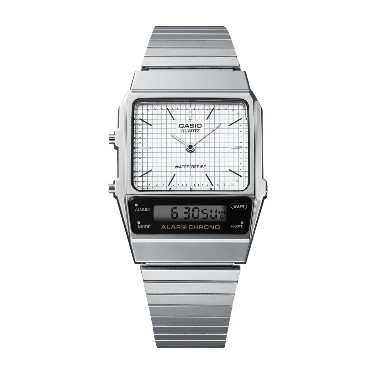 Casio AQ800E-7A Vintage Styled Analog/digital Silvertone Watch Alarm Chrono
