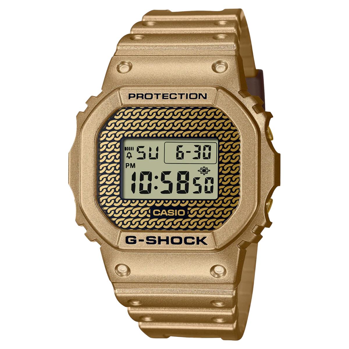 Casio G-shock Hip Hop Gold Chain Watch with Interchangeable Straps DWE5600HG-1D