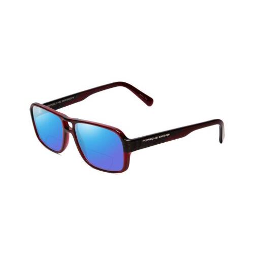 Porsche P8217-D 56mm Polarized Bi-focal Sunglasses Crystal Dark Red Carbon Fiber Blue Mirror