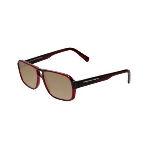 Porsche P8217-D 56mm Polarized Bi-focal Sunglasses Crystal Dark Red Carbon Fiber Brown