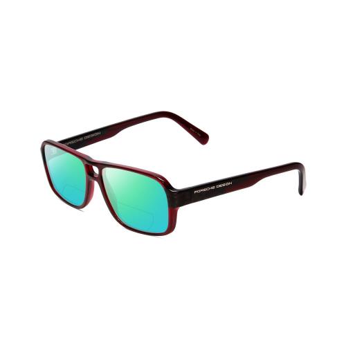 Porsche P8217-D 56mm Polarized Bi-focal Sunglasses Crystal Dark Red Carbon Fiber Green Mirror