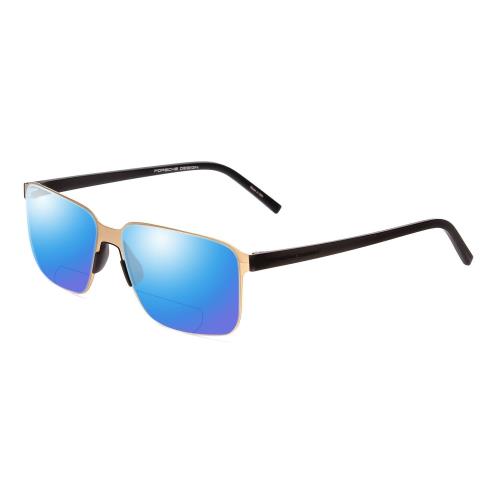 Porsche P8313-B 57mm Polarized Bi-focal Sunglasses Satin Gold Black Lens Options Blue Mirror