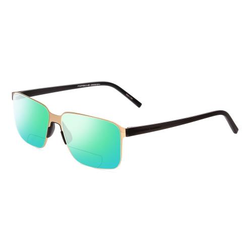 Porsche P8313-B 57mm Polarized Bi-focal Sunglasses Satin Gold Black Lens Options Green Mirror