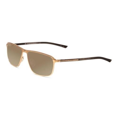 Porsche Design P8285-B 56mm Polarized Sunglasses Satin Gold Black 4 Lens Options Amber Brown Polar