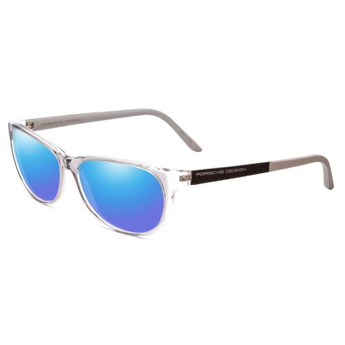 Porsche Design P8246-D Oval 56mm Polarized Sunglasses Crystal Grey 4 Lens Option Blue Mirror Polar