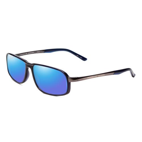 Porsche P8229-D 57mm Polarized Sunglasses Crystal Blue Gun Metal 4 Lens Option Blue Mirror Polar