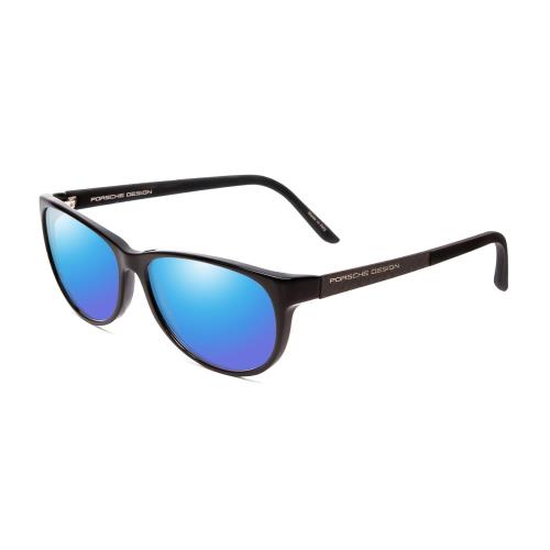 Porsche Design P8246-A Unisex Oval 56mm Polarized Sunglasses Black 4 Lens Option Blue Mirror Polar