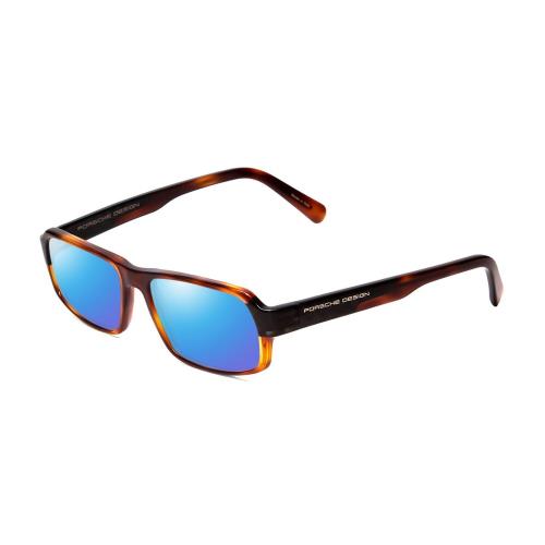 Porsche P8215-B 55 mm Polarized Sunglasses in Havana Tortoise Brown Carbon Fiber Blue Mirror Polar