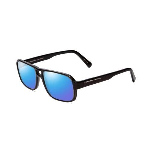 Porsche Designs P8217-A 56mm Polarized Sunglasses Crystal Dark Grey Carbon Fiber Blue Mirror Polar