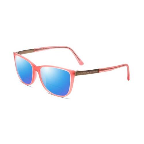 Porsche P8266-D Cateye 54mm Polarized Bi-focal Sunglasses Crystal Rose Gold Pink Blue Mirror