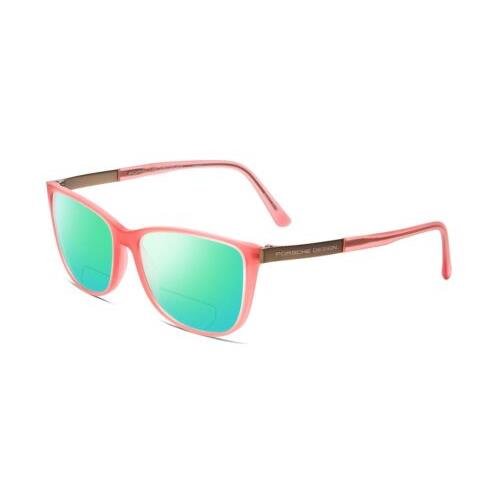 Porsche P8266-D Cateye 54mm Polarized Bi-focal Sunglasses Crystal Rose Gold Pink Green Mirror