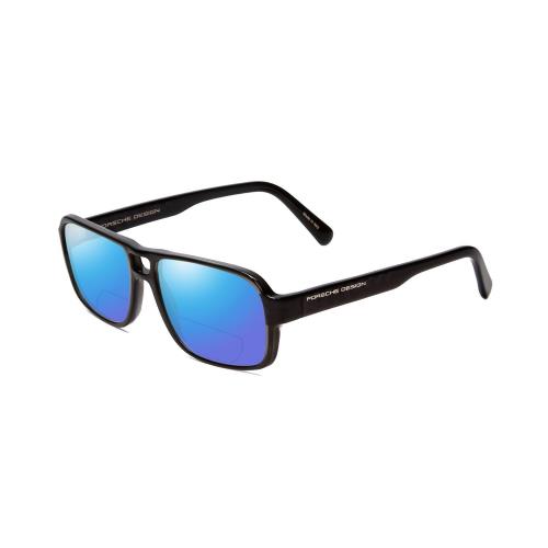 Porsche P8217-A 56mm Polarize Bi-focal Sunglasses Crystal Dark Grey Carbon Fiber Blue Mirror