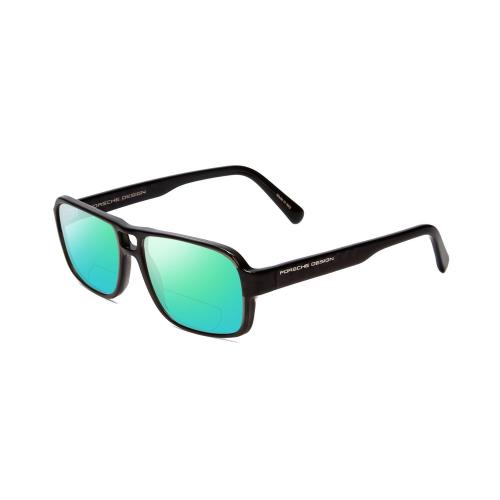 Porsche P8217-A 56mm Polarize Bi-focal Sunglasses Crystal Dark Grey Carbon Fiber Green Mirror