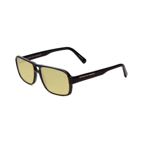 Porsche P8217-A 56mm Polarize Bi-focal Sunglasses Crystal Dark Grey Carbon Fiber Yellow