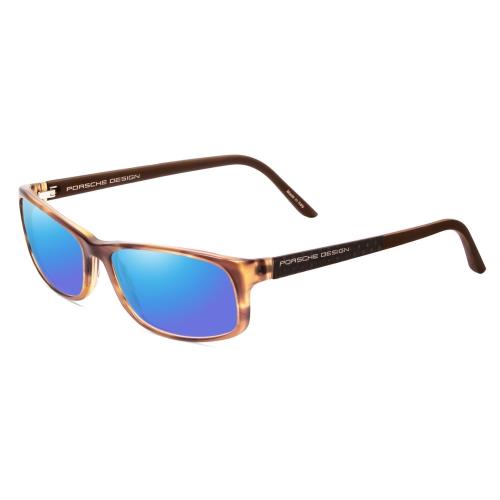 Porsche Designs P8243-B 54mm Polarized Sunglasses in Striped Crystal Brown Matte Blue Mirror Polar