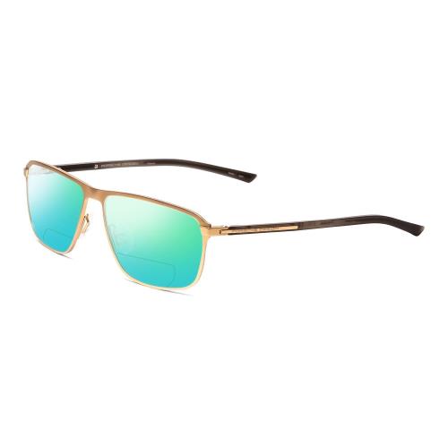 Porsche P8285-B 56mm Polarized Bi-focal Sunglasses Satin Gold Black Lens Options Green Mirror