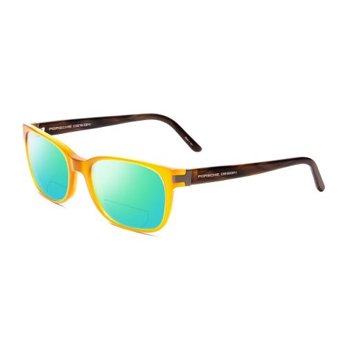 Porsche P8250-B 55mm Polarized Bi-focal Sunglasses in Yellow Orange Brown Marble Green Mirror