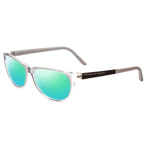 Porsche P8246-D 56 mm Polarized Bi-focal Sunglasses Crystal Grey 41 Lens Options Green Mirror