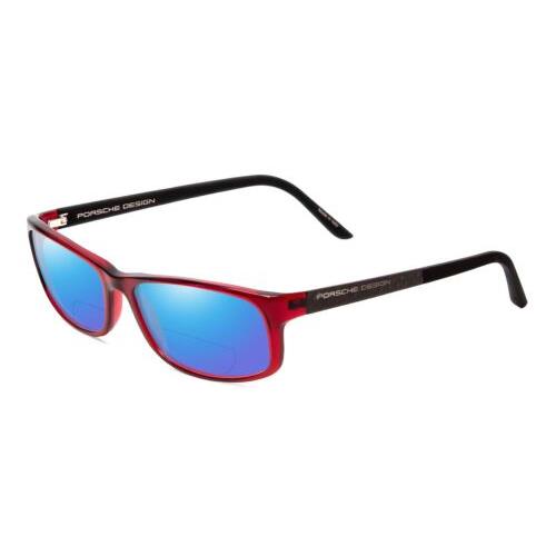 Porsche P8243-C 54mm Polarize Bi-focal Sunglasses Crystal Cherry Red Matte Black Blue Mirror