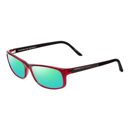 Porsche P8243-C 54mm Polarize Bi-focal Sunglasses Crystal Cherry Red Matte Black Green Mirror