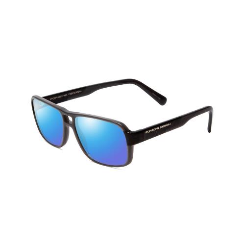 Porsche P8217-C 56mm Polarized Sunglasses Light Grey Carbon Fiber 4 Lens Options Blue Mirror Polar