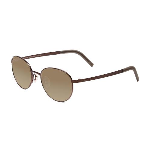 Porsche P8315-B Round 52mm Polarized Sunglasses Satin Brown Copper 4 Lens Option Amber Brown Polar