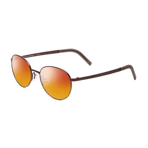 Porsche P8315-B Round 52mm Polarized Sunglasses Satin Brown Copper 4 Lens Option Red Mirror Polar