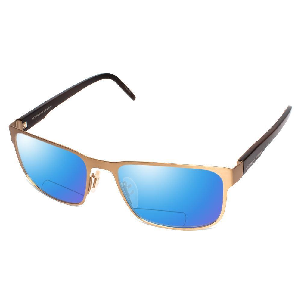 Porsche Design P8291-D-55 mm Polarized Bi-focal Sunglasses in Copper Brown Horn Blue Mirror