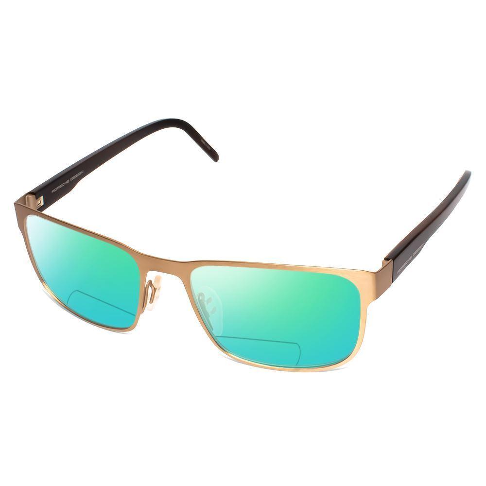 Porsche Design P8291-D-55 mm Polarized Bi-focal Sunglasses in Copper Brown Horn Green Mirror