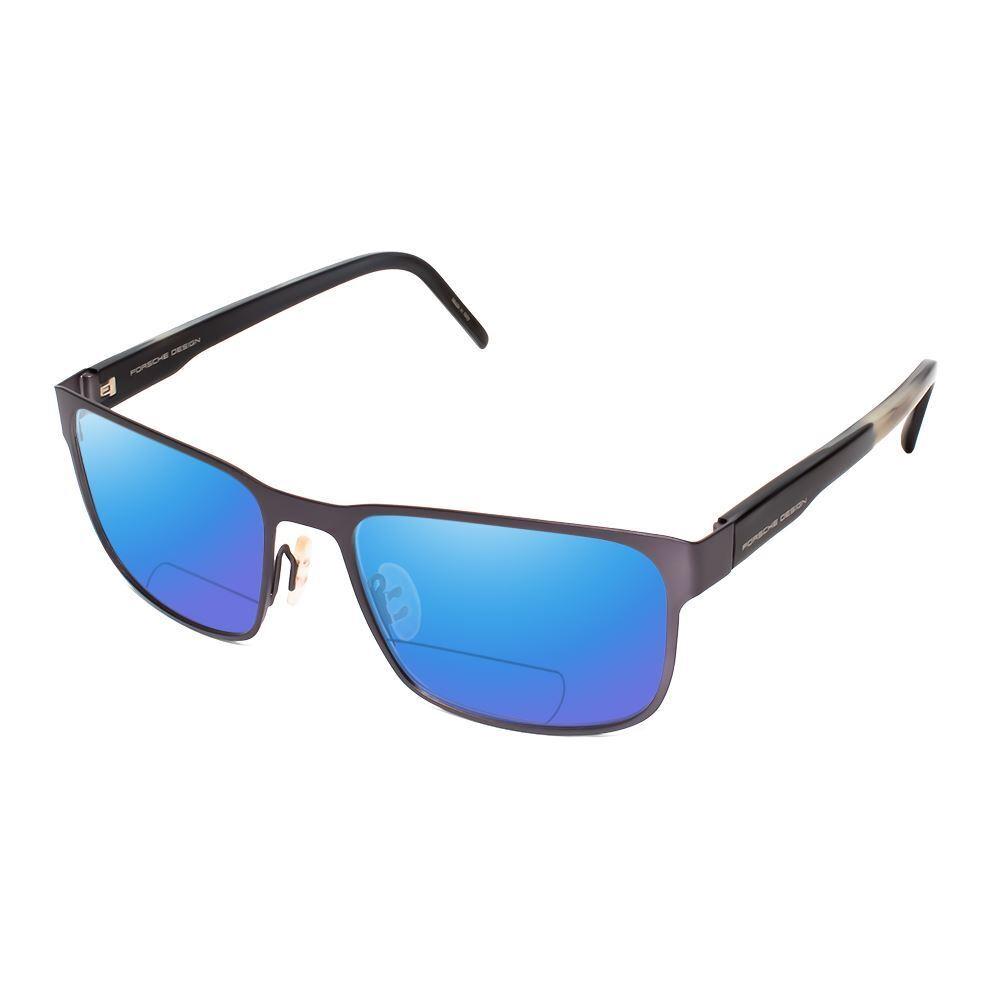 Porsche Design P8291-B-55mm Polarized Bi-focal Sunglasses in Gun Metal Grey Horn Blue Mirror